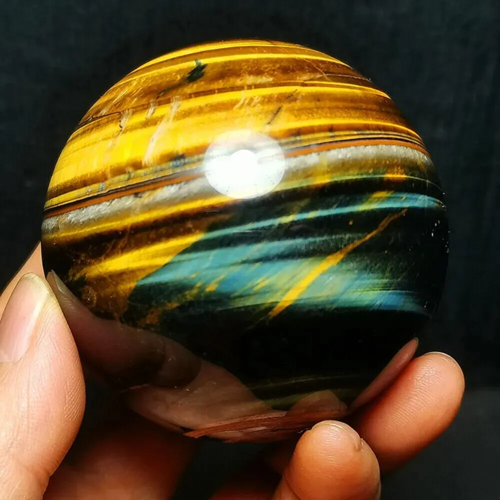 Natural Blue Tiger’s Eye Jasper Sphere Quartz Crystal Ball Reiki Healing