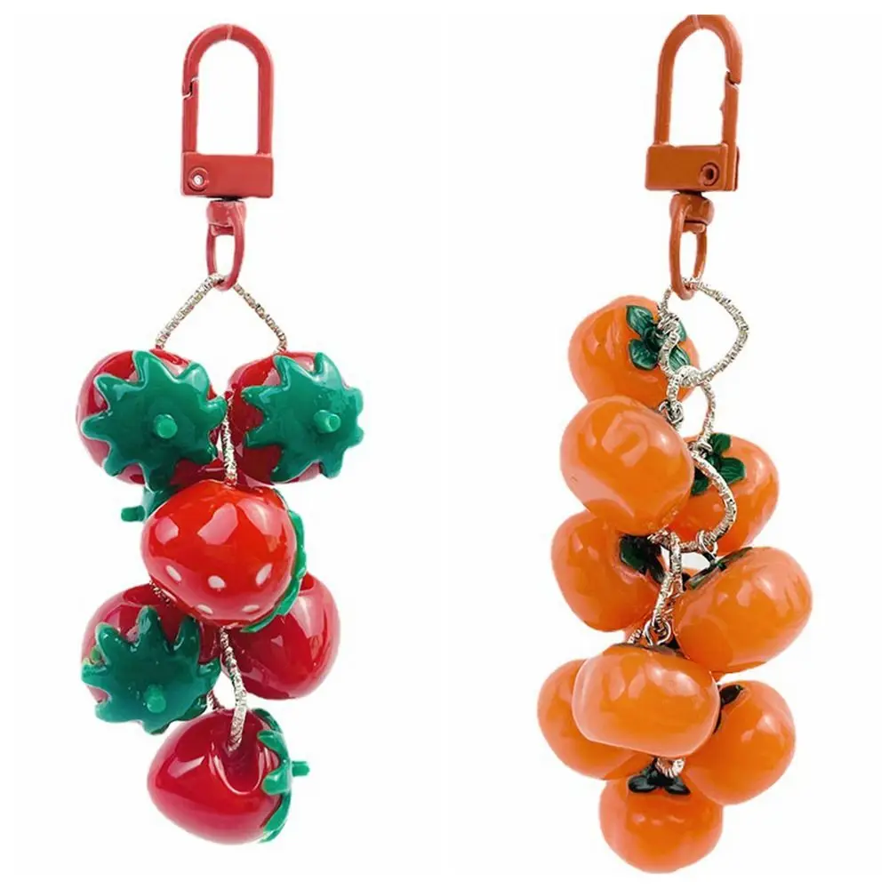 Car Keyring Simulation Strawberry Keychain Ins Exquisite Fruit Skewers Pendant Sweet Cute Persimmon Charms Birthday Gift