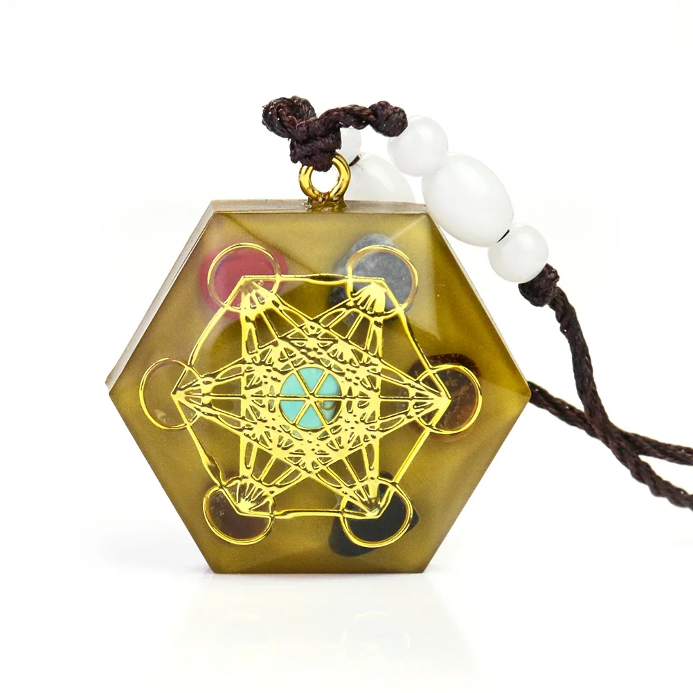 Orgone 7 Chakra Real Stone Necklace Hexagon Metatron Cube Mineral Pendant Yoga Healing Meditation Woman Man Orgonite Jewelry