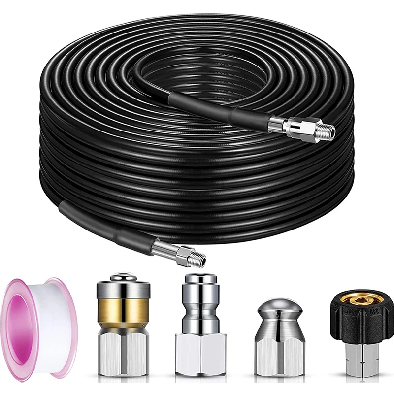 Sewer Jetter Kit 20/30/40M for Pressure Washer 5800PSI Water Jet Drain Cleaner Hose M22 X 14/15mm with 3 Sewer Jetting Nozzles