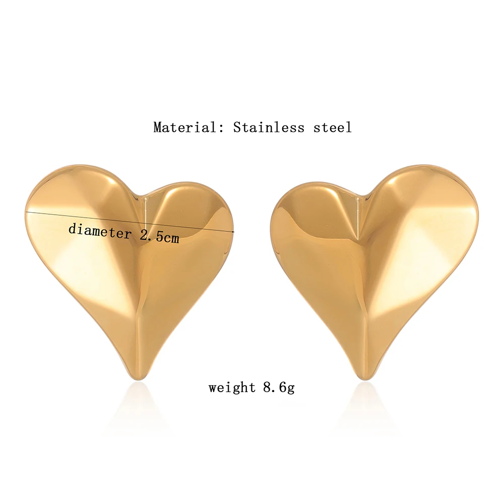 Orecchini a bottone con cuore scintillante in acciaio inossidabile dorato di vendita caldo Orecchini di gioielli di lusso per compleanno di Natale da donna all'ingrosso