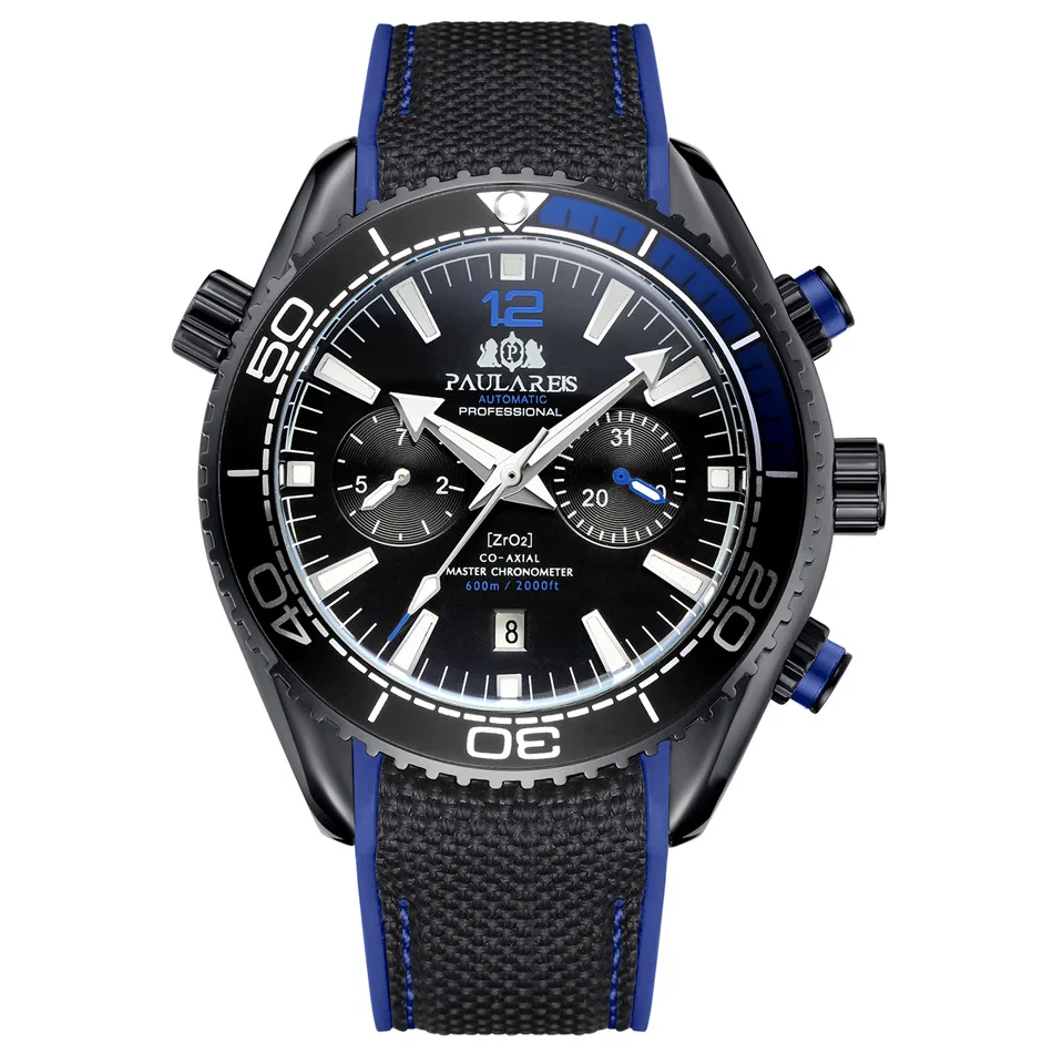 PAULAREIS P Luxury Men Automatic Self Wind Mechanical Watch for Men Rubber Strap Waterproof Luminous Date Fashion Mens Watches image 3