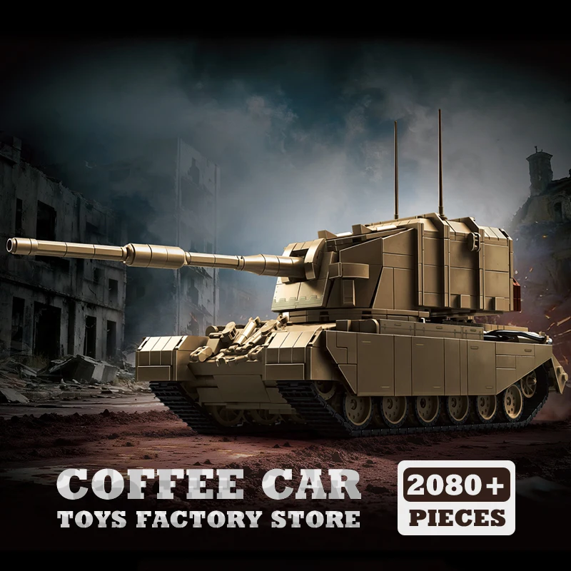 Image of Militärische Panzerabwehrkanone Bausteine 2080 Teile FV4005 Panzerzerstörer MOC Bausteine Spielzeug Armee Panzerfahrzeug 3D-Modell Heimdekoration Geschenk