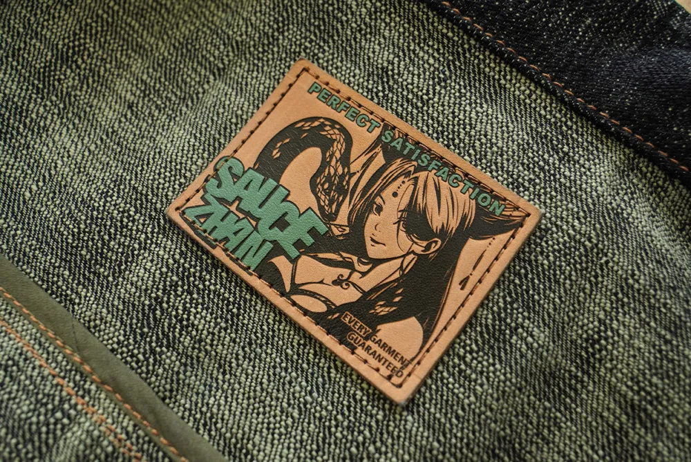 Sauce Zhan Men's Denim Jacket 20oz Heavyweight Selvedge Denim Slub Yarn Double-Dyed Year of The Snake Edition Loose Fit