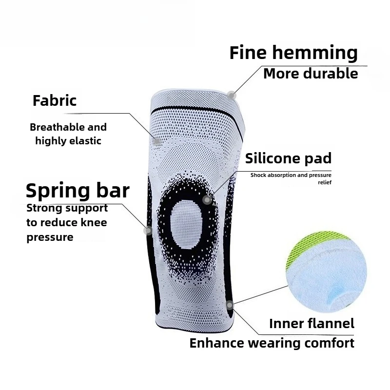 وسادات ركبة من النايلون السيليكون ثلاثية الأبعاد للحياكة المسطحة، قابلة للتنفس، ماصة للعرق، شريط زنبركي مرن مع فتحات تهوية #4