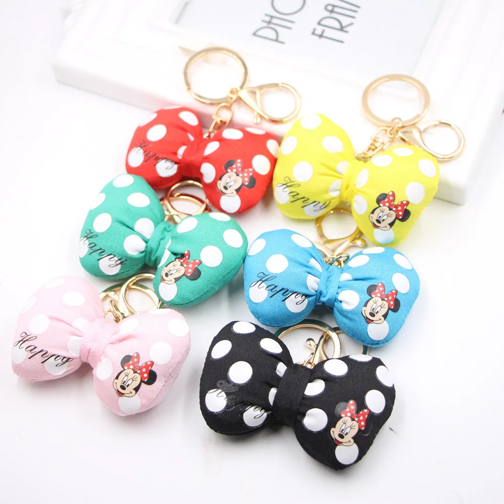 New Anime Mickey Mouse Keychain Kawaii Minnie Bow Knot Cartoon Children Keyring Bag Key Pendant Accessories Kids Gifts