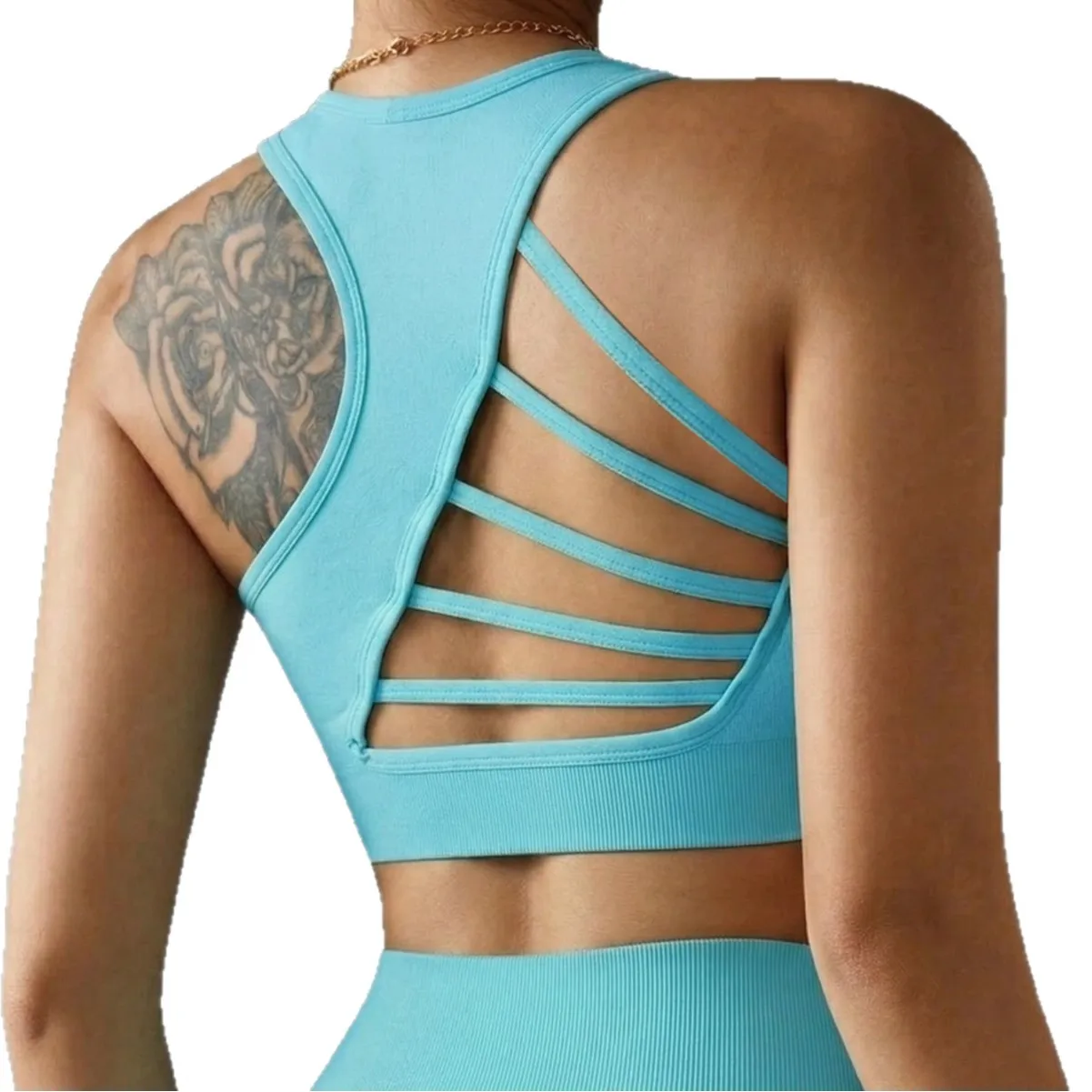 Solid Color Women Cross Back Fitness Sport Bra With Chest Pad High Strength Tight Top Comprehensive Training Gym Yoga Underwear