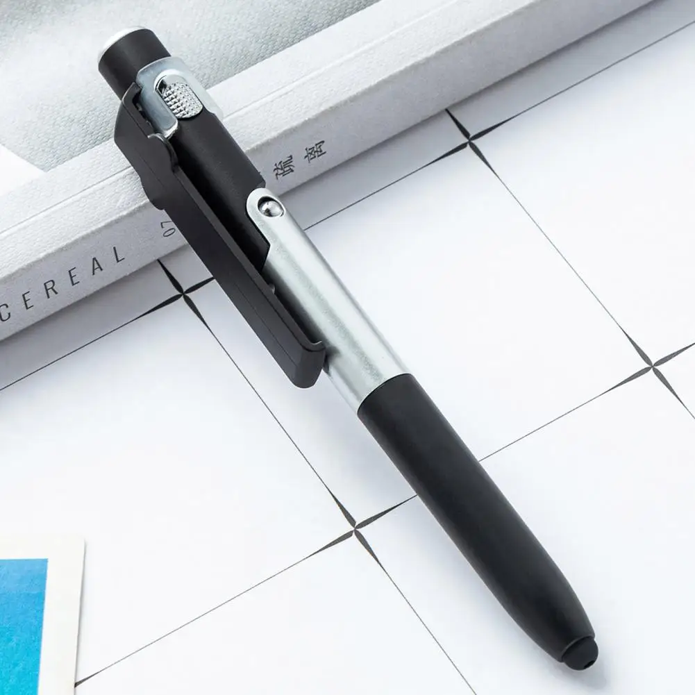 Caneta Esferográfica recarregável com Stylus LED Light, 4 em 1, tinta preta, suporte para telefone, versátil, escritório