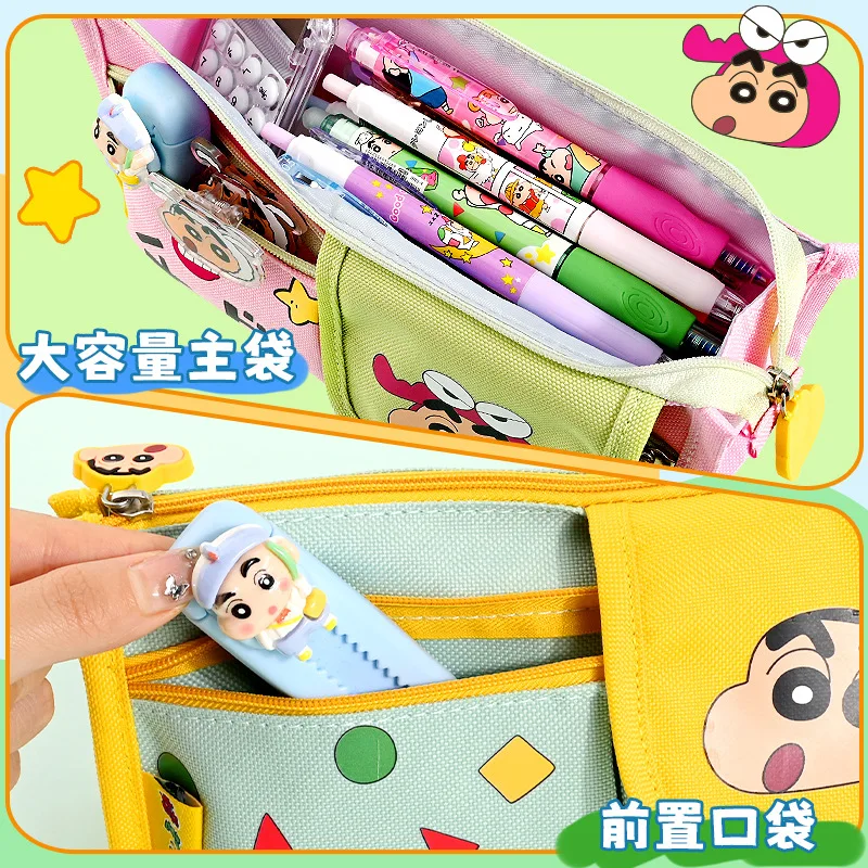 Kawaii تلوين شين تشان صندوق أدوات مكتب سعة كبيرة متعدد الطبقات حقيبة أقلام رصاص الكرتون قلم رصاص بشكل جذاب صندوق طالب حقيبة أدوات مكتبية هدية