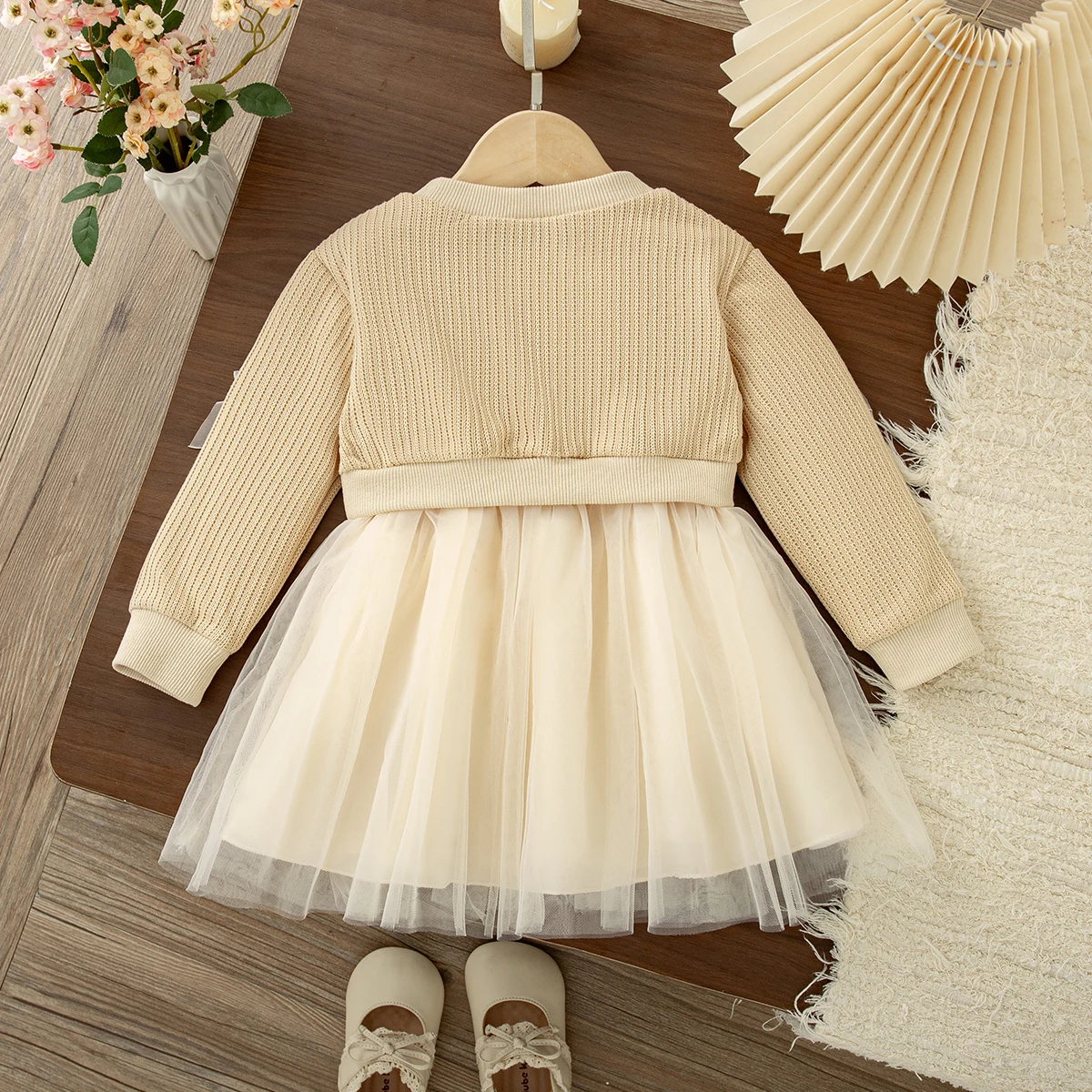 Autumn Fashion Khaki Long Sleeved Spliced Baby Girl Dress Korean Style Casual Birthday Party Gift Toddler Fairy Dress