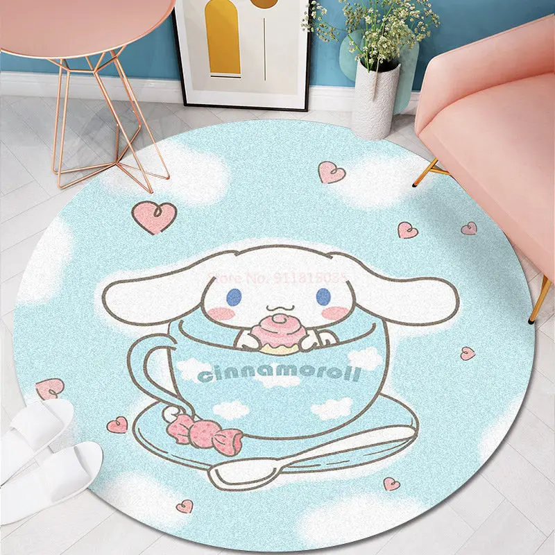 80-160cm Anime Sanrio Cinnamoroll Round Carpet Bedside Blanket Bedroom Doormat Non-slip Floor Mat Home Living Room Decor Rug