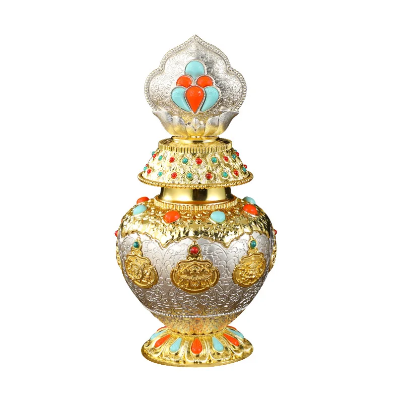 Solid Copper Alloy Dragon King Treasure Vase Eight Auspicious Lotus Pattern Fillable Cintamani Wealth God Altar Worship Ornament