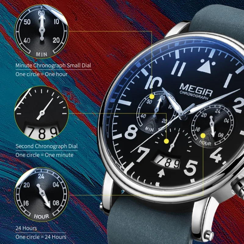 MEGIR 2149 jam tangan kuarsa untuk pria, Arloji kulit kasual tahan air, jam tangan bisnis bercahaya dengan fitur Chronograph untuk pria