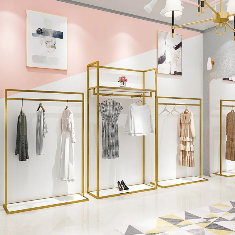 custom.High End Clothes Shop Metal Garment Display Stand Clothing Racks Clothes Stands Luxury Shoe Racks For Clothes Store