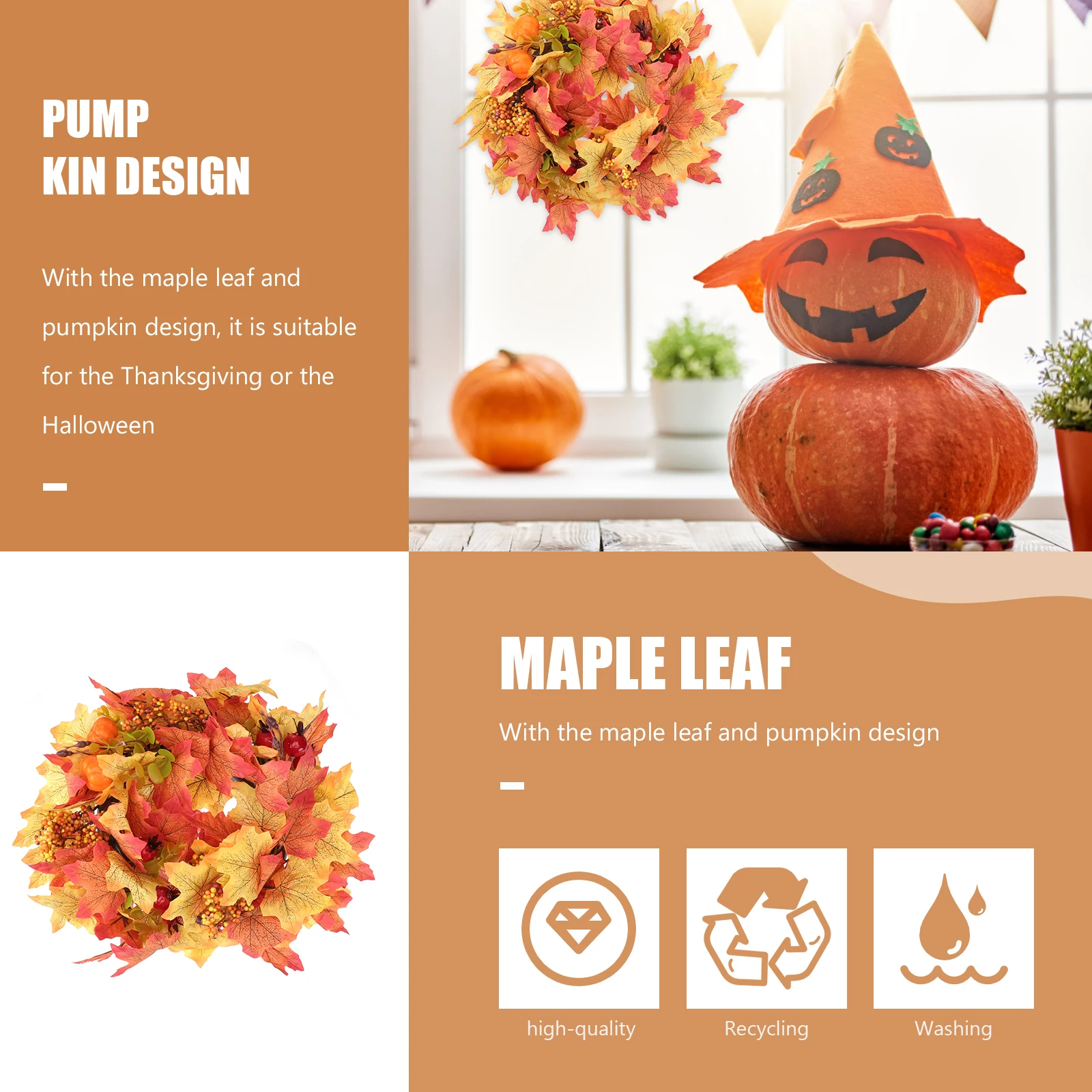 

Pumpkin Wreath Thanksgiving Door Decor Simulated Lightweight Hanging Festive Home Decor Plastic Halloween Wreath