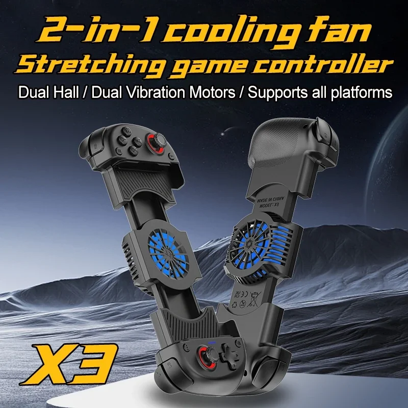 Mobile Phone Gaming Controller Turbo Bluetooth-Compatible Mobile Game Controller Cooling Fan Dual Hall Vibrating Gamepad