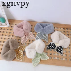 xgnvpy Cute Soft Plush Baby Girl Scarf Winter Thick Warm Faux Fur Girls Scarves Bows Neck Warmer Neckerchief Children Kids