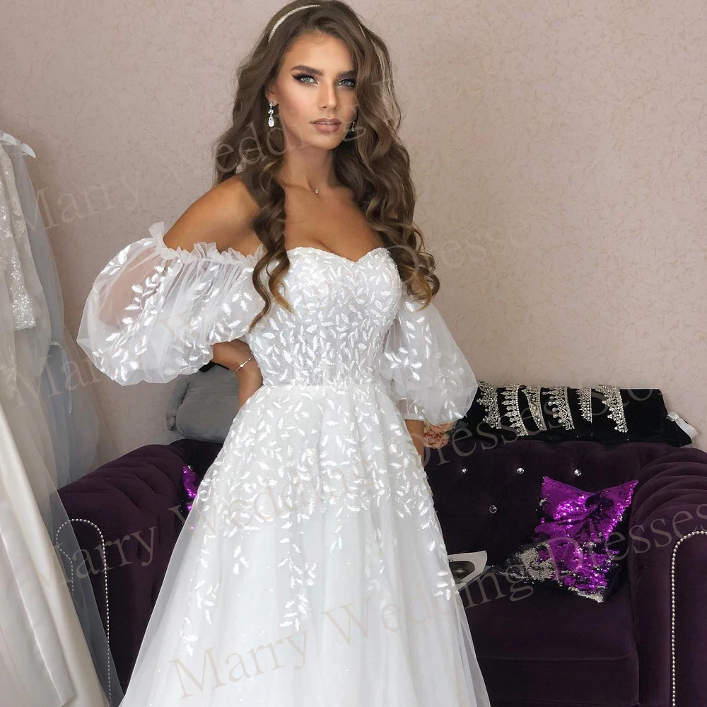 Vestidos De Novia bohemios con escote Corazón, Apliques De encaje modernos, tul, manga corta, Simple