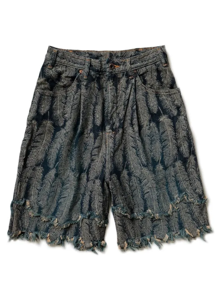 

2023 KAPITAL Feather tassel denim retro casual shorts KZ928