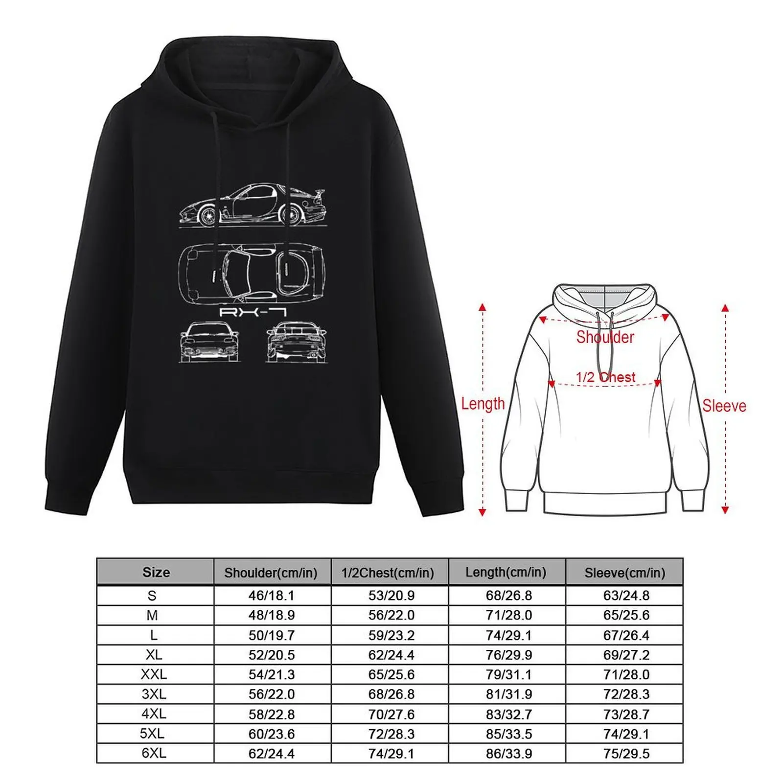 RX-7 Blueprint Hoodie men's sweat-shirt set korean style clothes autumn mens clothing new in hoodies