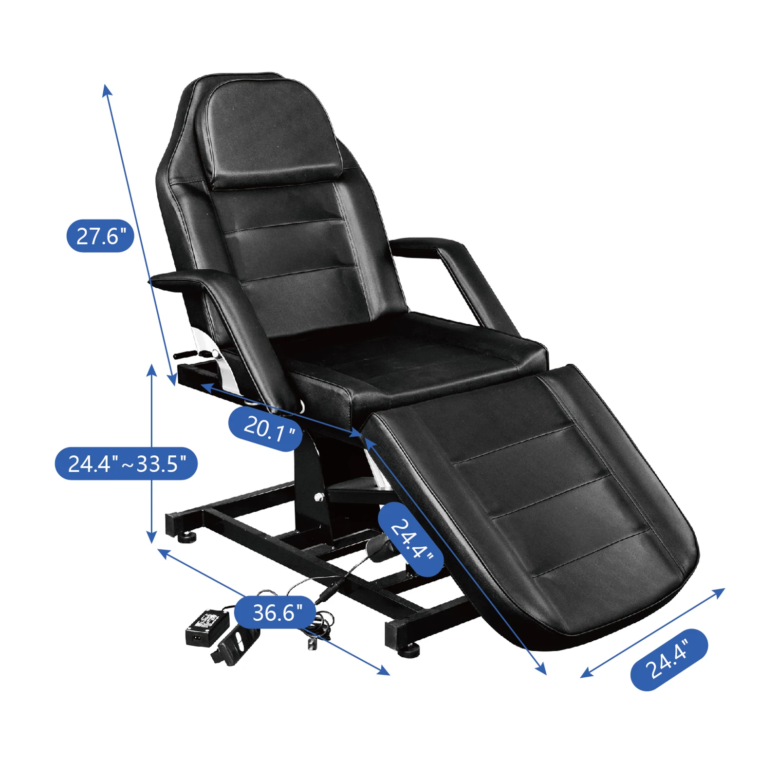 Table de Massage de 72 pouces, 3 sections, Spa, Salon de beauté, tatouage, lit de Massage avec élévateur électrique inclinable en hauteur et tabouret, noir