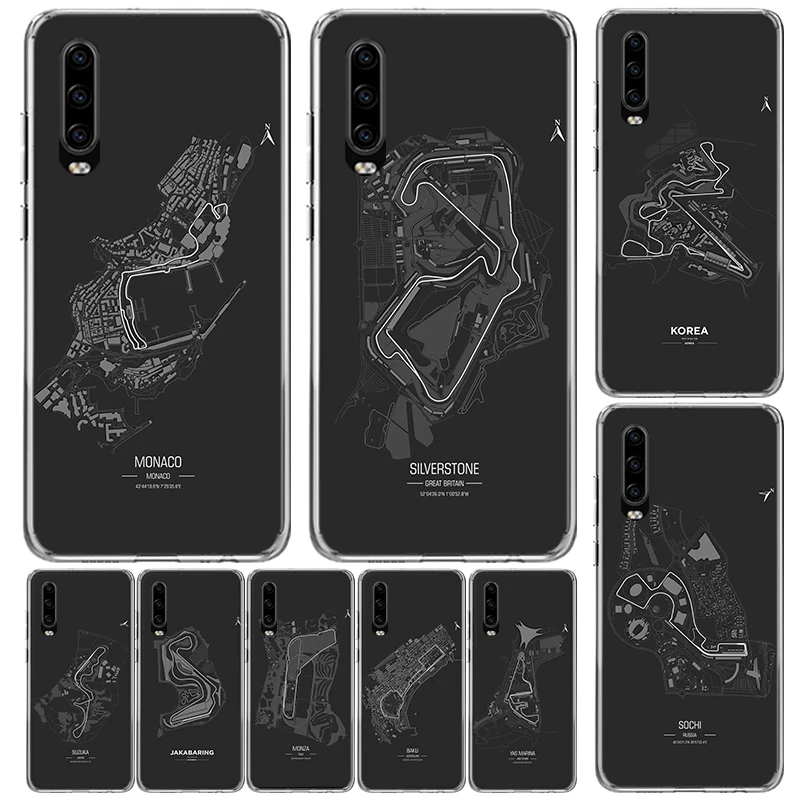 F1 Race Circuits Cover For Huawei P30 P40 P10 P20 Lite Phone Case Mate 20 10 Pro Y5 Y6 Y7 Y9S Print Customized Coque Fundas