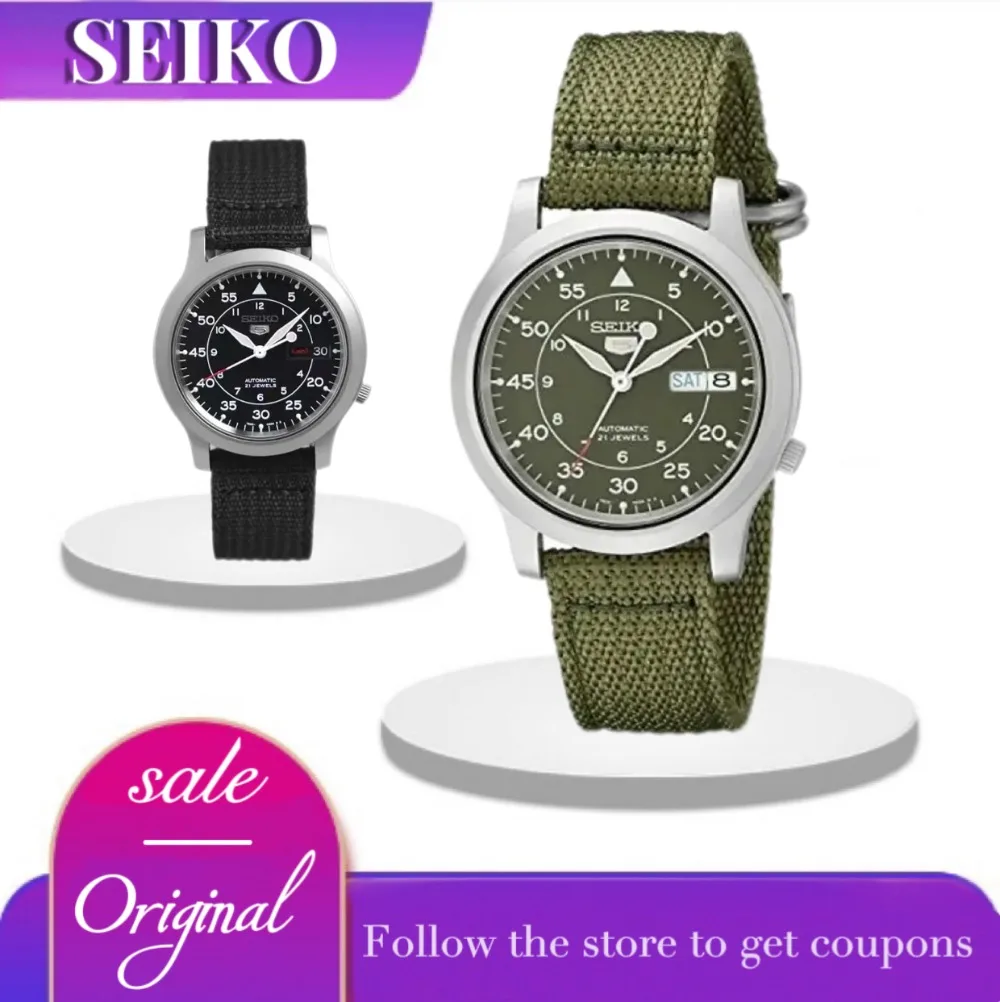 Original SEIKO Men Watches SNK805 Seiko 5 Series Watch for Stainless Steel with Green Canvas Watch Strap Luxuy Wristwatches