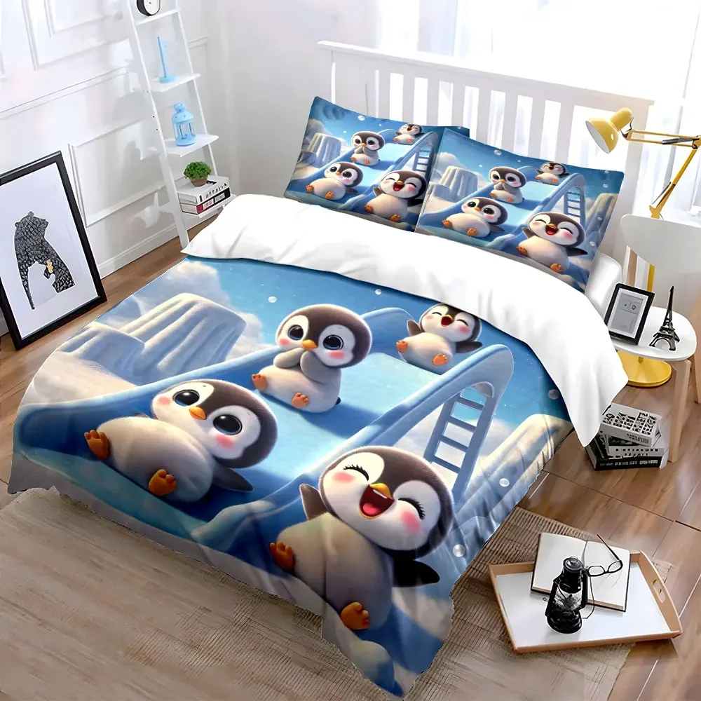 Cute Penguin Themed Play Set Multiple sizes kid's and adults' bedroom Exquisite 3PC bedding set, gift