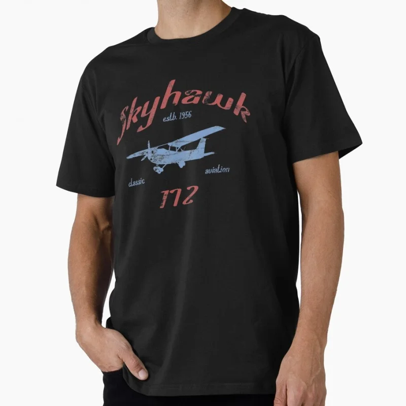 

Cessna 172 Skyhawk Classic Vintage Pilot Design T Shirt 100% cotton printed Short Sleeve Graphic Clothes All size tee S-6XL