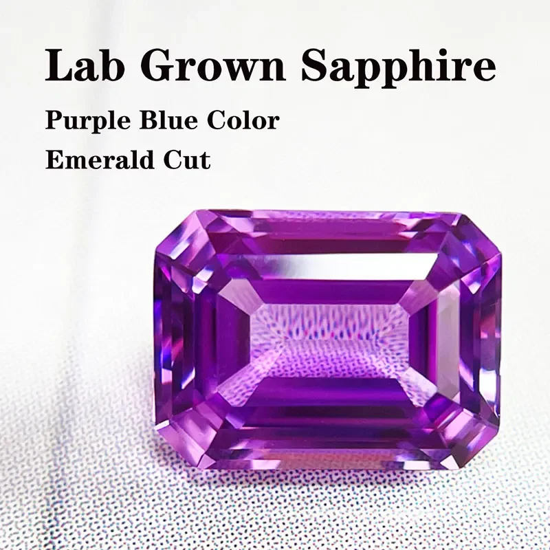 

Lab Grown Sapphire VVS1 Purple Blue Color Emerald Cut Charms Gemstone Advanced Jewelry Making Materials with Certificate