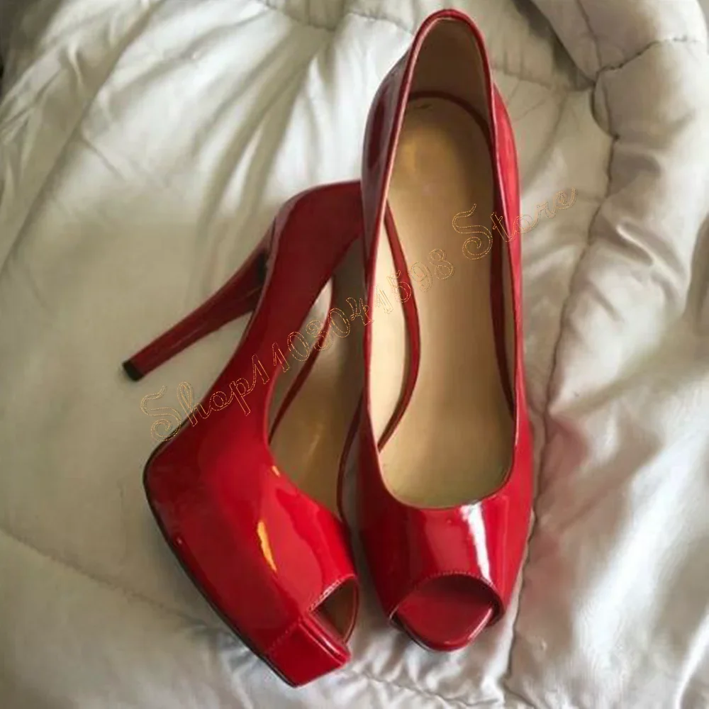 

Red Peep Toe Slip on Pumps Stilettos High Heels Patent leather High Heel Shoes for Women Sexy Heels 2025 New Zapatos Para Mujere