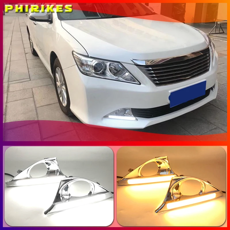 

2Pcs DRL For Toyota Camry 2012 2013 2014 Daytime Running Lights fog lamp cover with yellow turn signal daylight