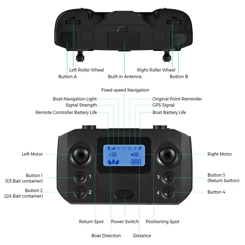 ABKQ-Fishing Bait Boat Remote Control With LCD Screen Displays For D19 D20 GPS Fishing Bait Boat Fishing Accessories
