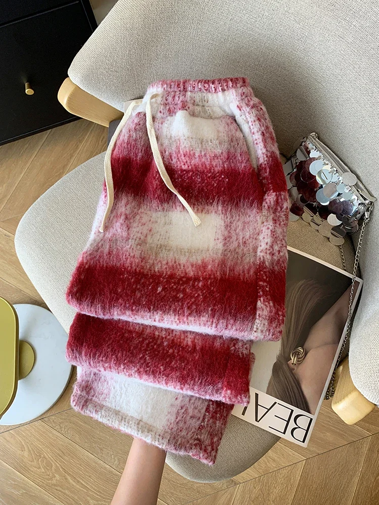 

Полосатые повседневные брюки для женщин, осенне-зимние модные свободные прямые брюки с высокой талией, широкие брюки в стиле ленивого стиля в стиле ретро