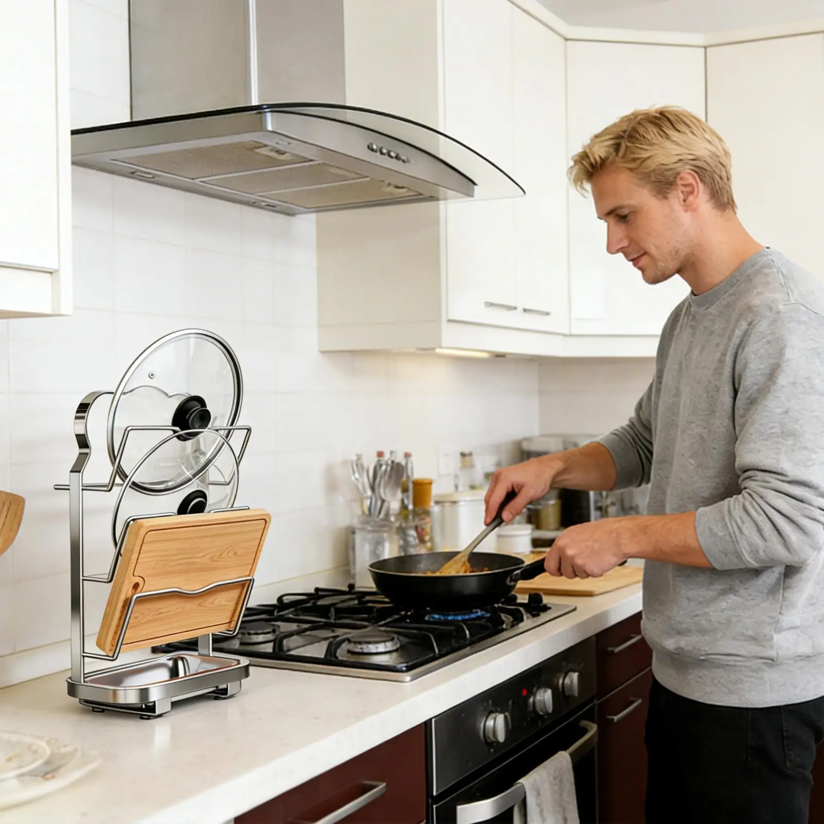 Pan Lid Organizers Inside Cabinet Wall Cooking Utensil Rest Stand Pan Lid Holder For Countertop Pantry Cupboard Counter