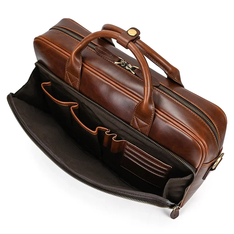 Newsbirds Men Briefcase Business Shoulder Bag Leather Messenger s Computer Laptop Handbag Men's Travel s 15" Male