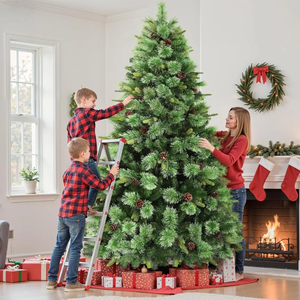 

7.5ft Prelit Artificial Hinged Carolina Pine Christmas Tree with Remote Control, Upgraded Version with Pre-Lit 470 War