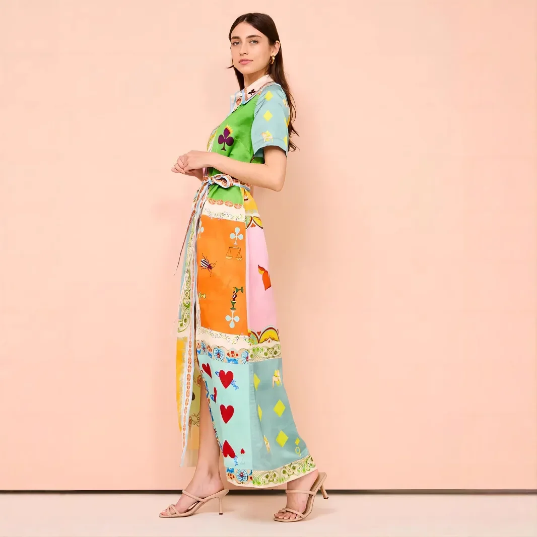 New 2025 Women's Linen Short Sleeve Casual Belted Open Cardigan Dress Loose Fit Comfortable Style Cross-Border Fashion Dress