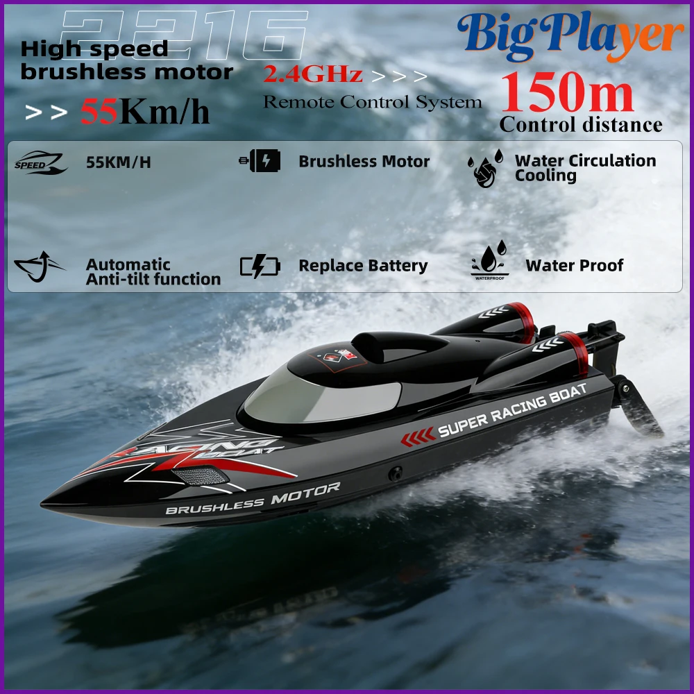 Wltoys WL916 RC Boat 2.4G 60km/h High Speed Brushless Motor Water Cooling Low Battery Alarm Anti-Capsize Electric Gift for Boys