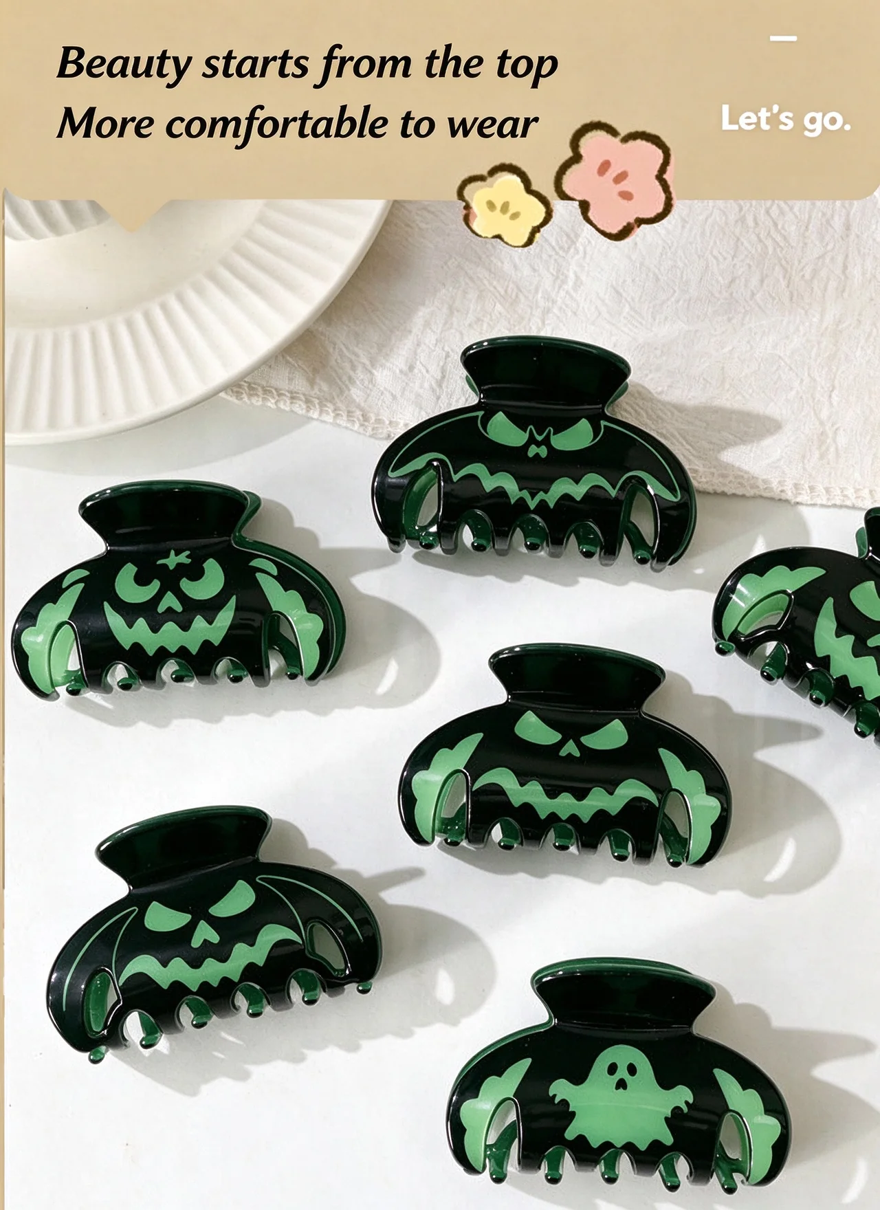 PVC Halloween Hair Claw Clips Pumpkin Ghost Spooky Dark Green Holiday Hair Accessories for Women view 2