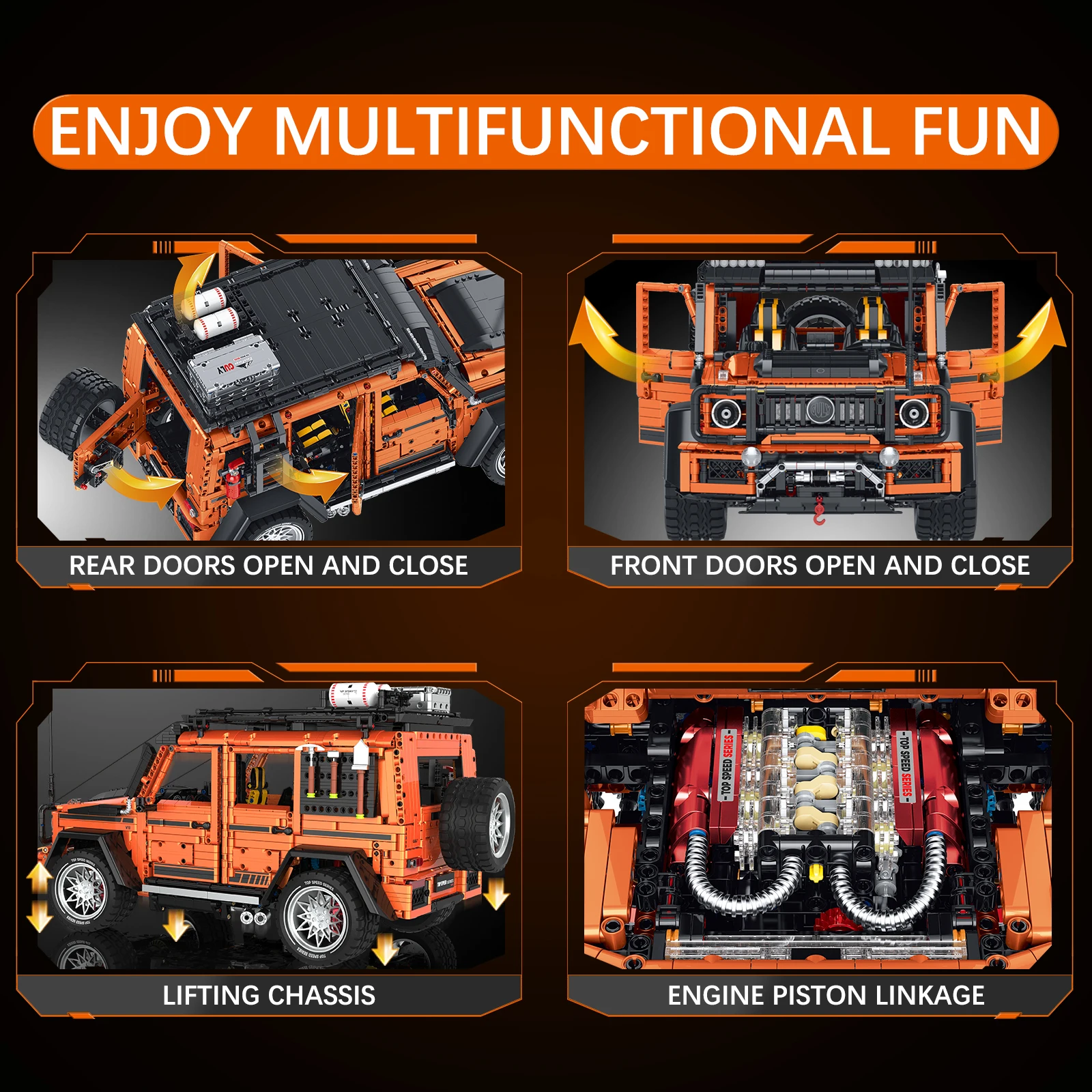 3914 pezzi set di costruzione per auto fuoristrada arancione, kit modello di auto classica, idea regalo divertente per adulti, regali dai 14 anni in su per uomini e donne