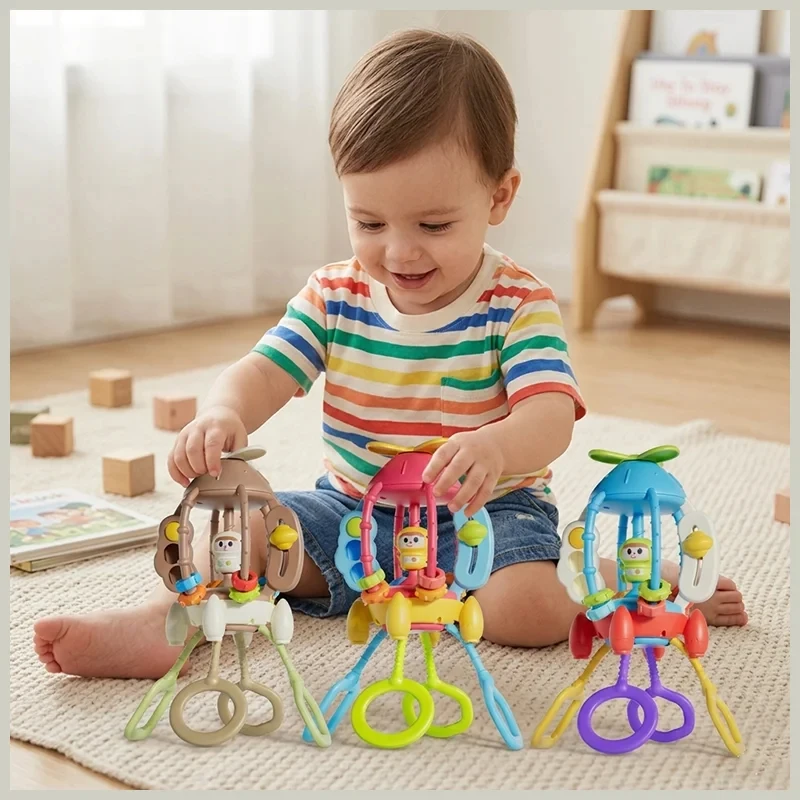 Sensorisches Spielzeug mit Zugschnur, Baby-Silikon-Beißspielzeug, frühe pädagogische Greifaktivität, Entwicklungsspiel, 6–12 Monate, 1–3 Jahre