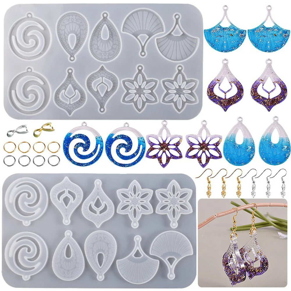 1 Pcs Hollow Pattern Water Droplet Fan Leaf Silicone Resin Mold with Holes For DIY Epoxy Resin Earrings Pendant Necklace