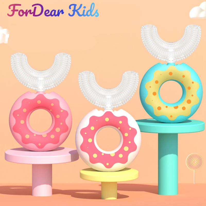 

2-6-12 Years Old Children 360 Degree Doughnut Manual Toothbrush Kids Silicone U-shaped Tooth Brush Cartoon Gift Toothbrush