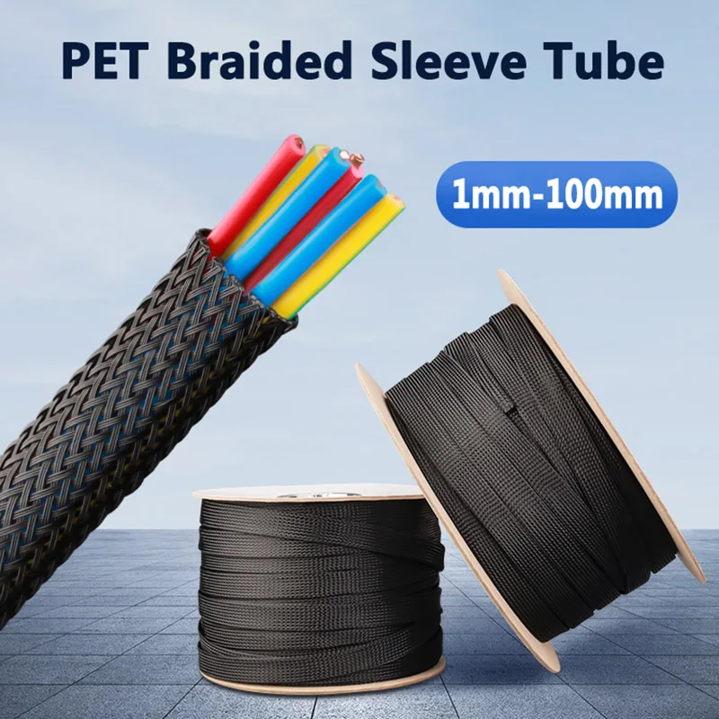 1M 1mm-100mm Black PET Expandable Braided Sleeve Flexible Tube Insulated Hose Wire Wrap Cable Protecter