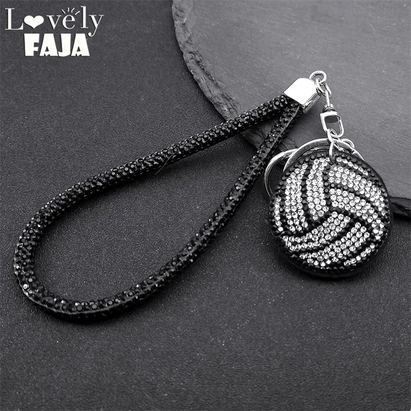 Fashion Crystal Baseball Pendant Keychain Alloy Rhinestone Leather Sports Car Key Chain Charm Key Ring Jewelry for Women Men