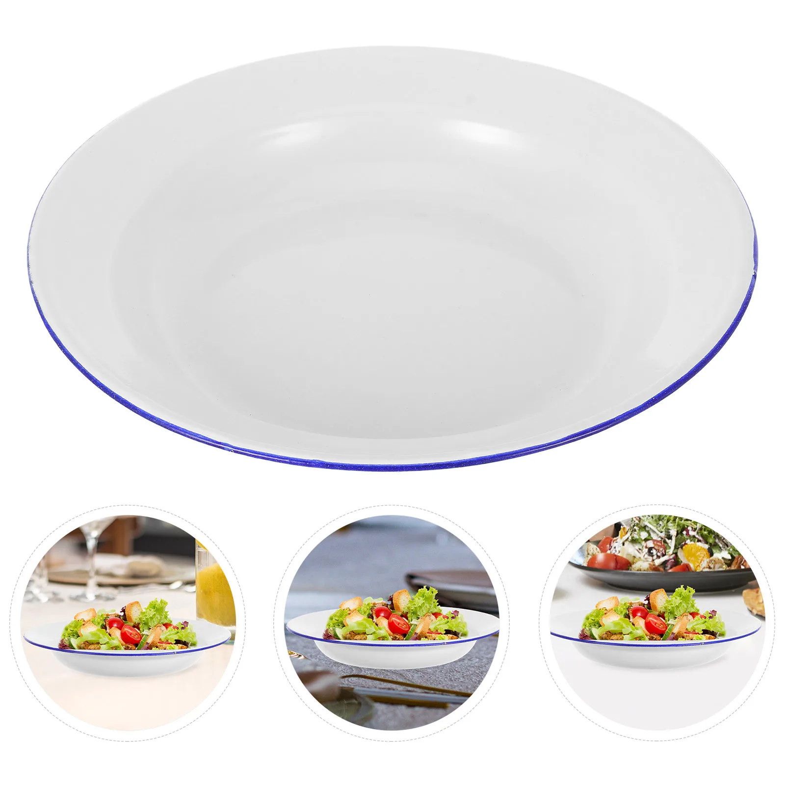 

Retro Enamel Serving Stackable Round Fruit Dish Shallow Soup Tray Snack Plate For Home Kitchen Hotel Reusable Vintage Style Food