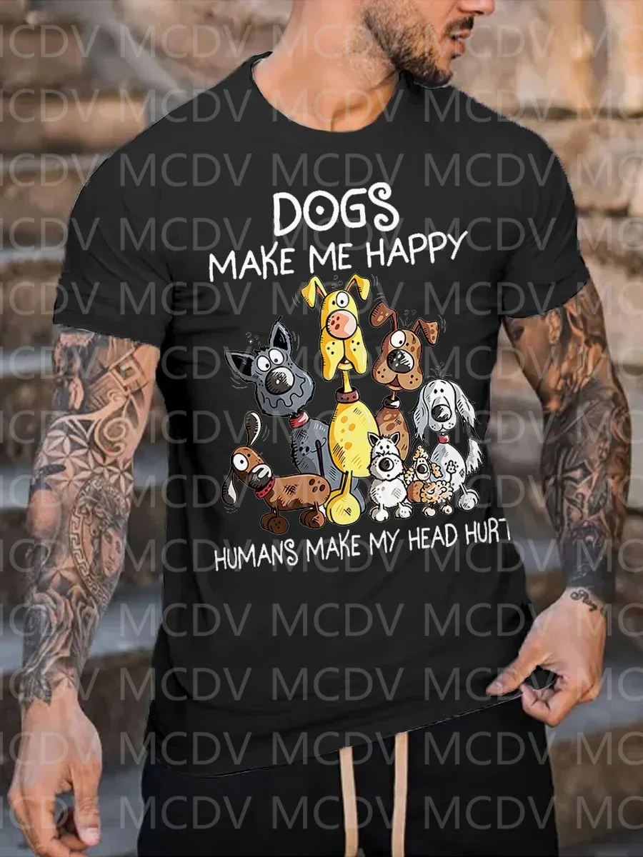 

2023 Summer Men's Love Dog Make Me Happy T-Shirt The Colorful The Best He Him Hole LGBT3D Printed T Shirt