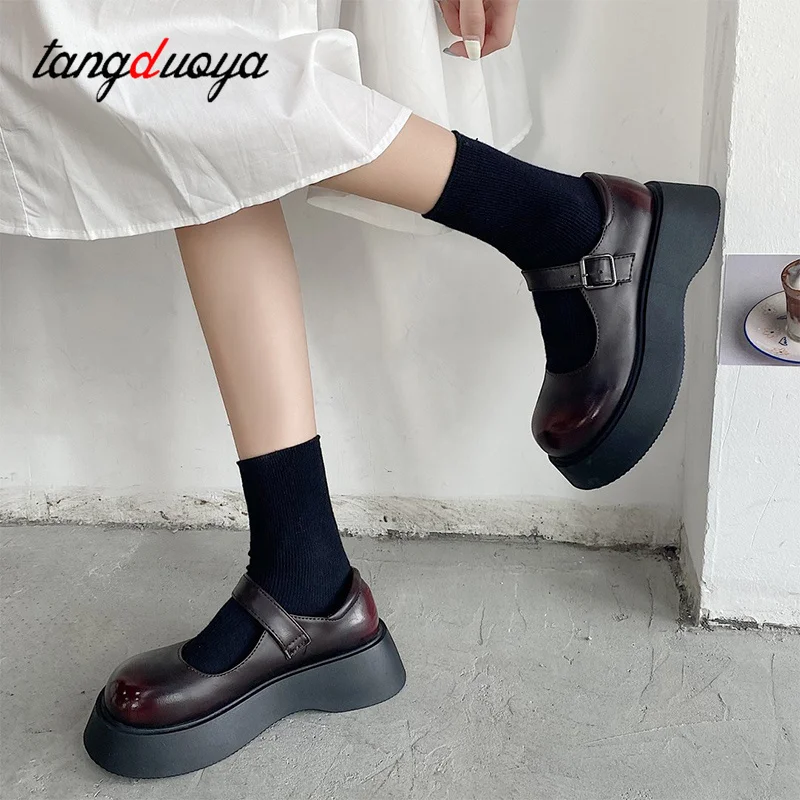 Lolita Shoes Platform college student Shoes Women Mary Janes Shoes Black Leather Shoes Buckle Low Heels Girls Shoes Autumn 2021