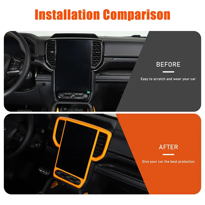 

For Ford Ranger Wildtrak 2023-2024 ABS Orange Car Center Console Screen Frame Cover Trim Sticker Car Accessories